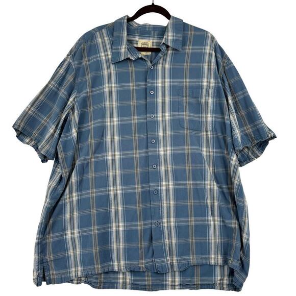 North Crest Classic Button Down Shirt Short Sleeve Cotton Blue Plaid Men's XXXLT - Picture 1 of 8
